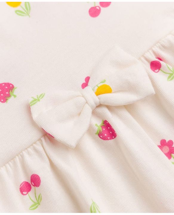 Babyhug Single Jersey Knit Half Sleeves Tropical Theme & Floral Printed Frocks With Bow Applique Pack Of 2 - White & Dark Pink