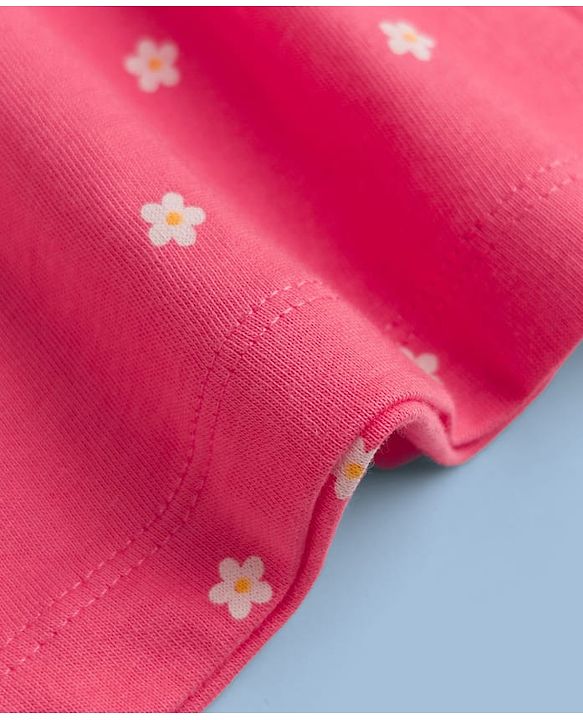 Babyhug Single Jersey Knit Half Sleeves Tropical Theme & Floral Printed Frocks With Bow Applique Pack Of 2 - White & Dark Pink