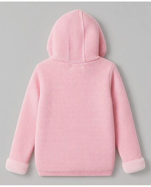 Babyhug Fur- Lined Knit Full Sleeves Hooded Sweater With Fox Applique - Pink