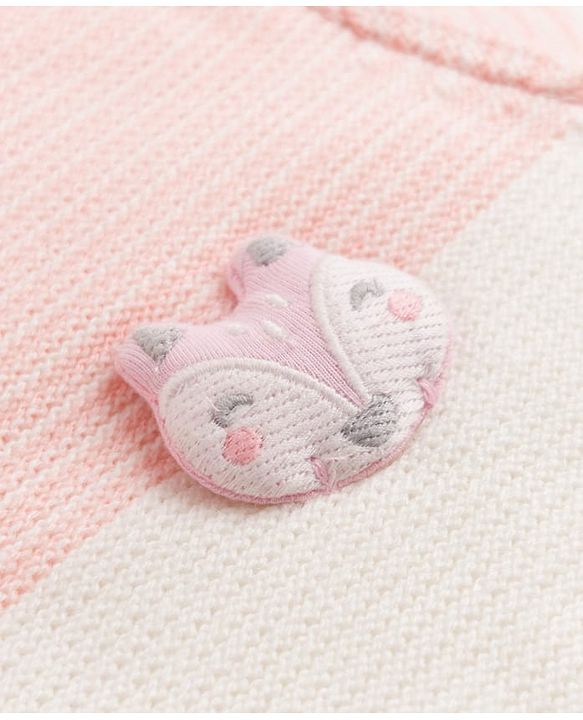 Babyhug Fur- Lined Knit Full Sleeves Front Open Hooded Colour Block Sweater with Animals Face Applique - Pink