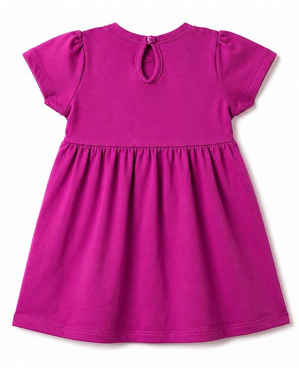 Babyhug Single Jersey Knit Half Sleeves Hearts & Text Printed Frocks With Bow Applique - Pink & Purple