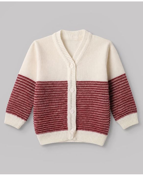 Babyhug Knit Full Sleeves Color Block Design Sweater Set with Cap & Booties - Maroon