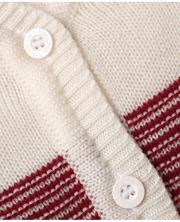 Babyhug Knit Full Sleeves Color Block Design Sweater Set with Cap & Booties - Maroon
