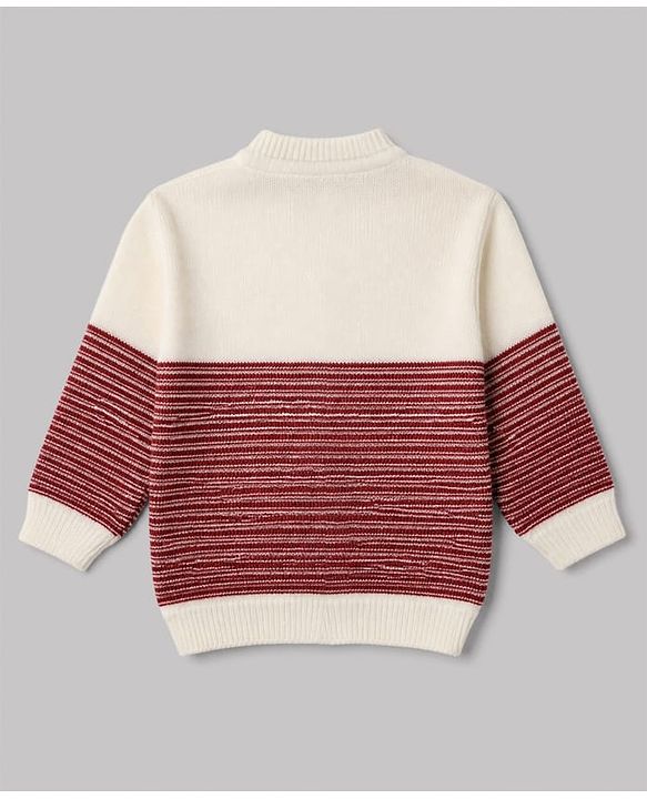 Babyhug Knit Full Sleeves Color Block Design Sweater Set with Cap & Booties - Maroon