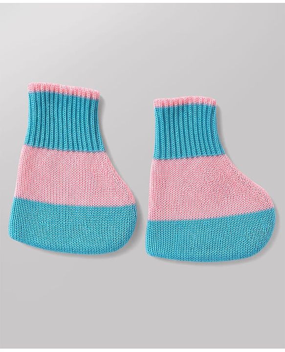 Babyhug Knit Full Sleeves Color Block Sweater Set With Cap & Booties -  White & Blue
