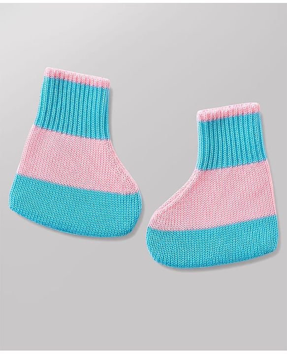 Babyhug Knit Full Sleeves Color Block Sweater Set With Cap & Booties -  White & Blue