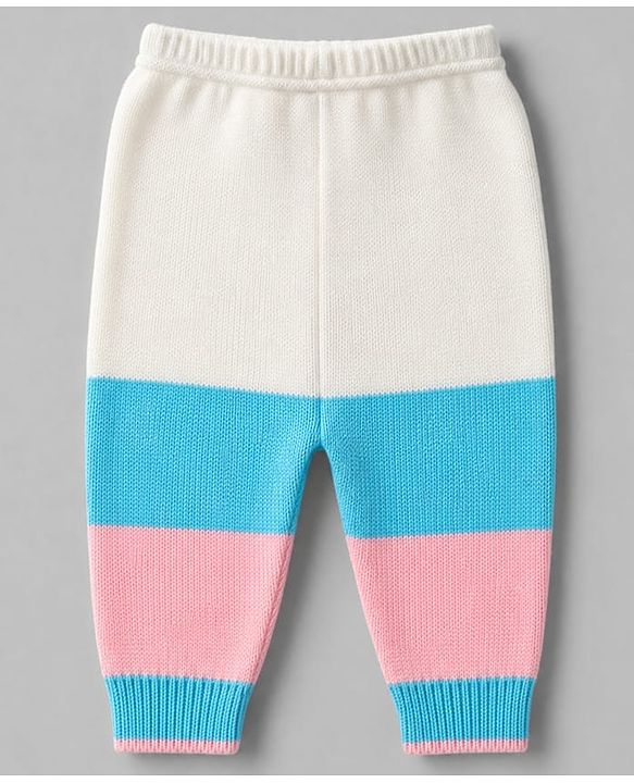 Babyhug Knit Full Sleeves Color Block Sweater Set With Cap & Booties -  White & Blue