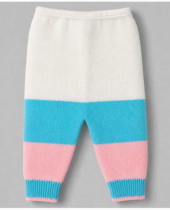 Babyhug Knit Full Sleeves Color Block Sweater Set With Cap & Booties -  White & Blue