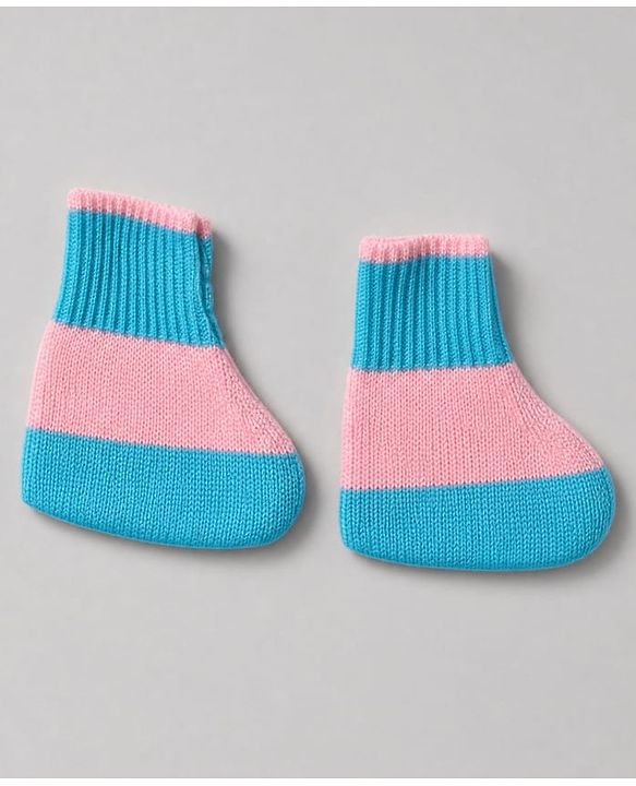 Babyhug Knit Full Sleeves Color Block Sweater Set With Cap & Booties -  White & Blue