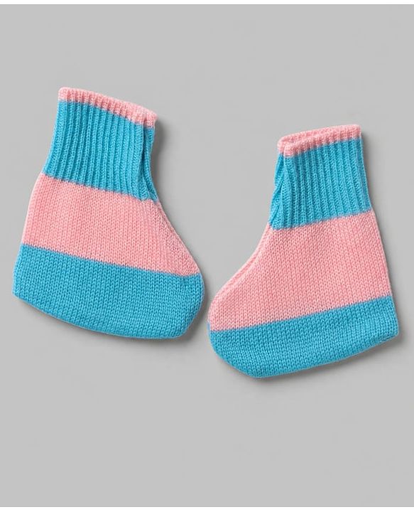 Babyhug Knit Full Sleeves Color Block Sweater Set With Cap & Booties -  White & Blue