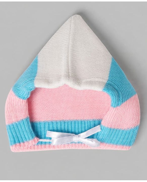 Babyhug Knit Full Sleeves Color Block Sweater Set With Cap & Booties -  White & Blue