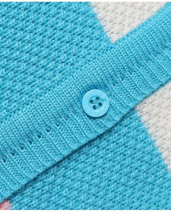 Babyhug Knit Full Sleeves Color Block Sweater Set With Cap & Booties -  White & Blue