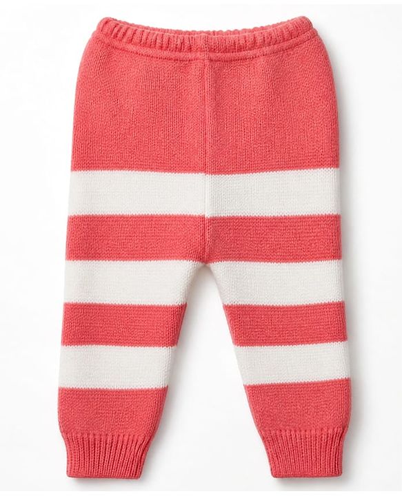 Babyhug Knit Full Sleeves Color Block Design Sweater Set with Cap & Booties - Coral