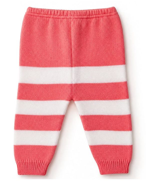 Babyhug Knit Full Sleeves Color Block Design Sweater Set with Cap & Booties - Coral