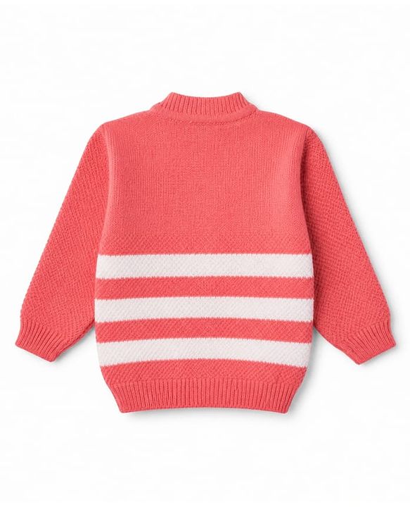 Babyhug Knit Full Sleeves Color Block Design Sweater Set with Cap & Booties - Coral