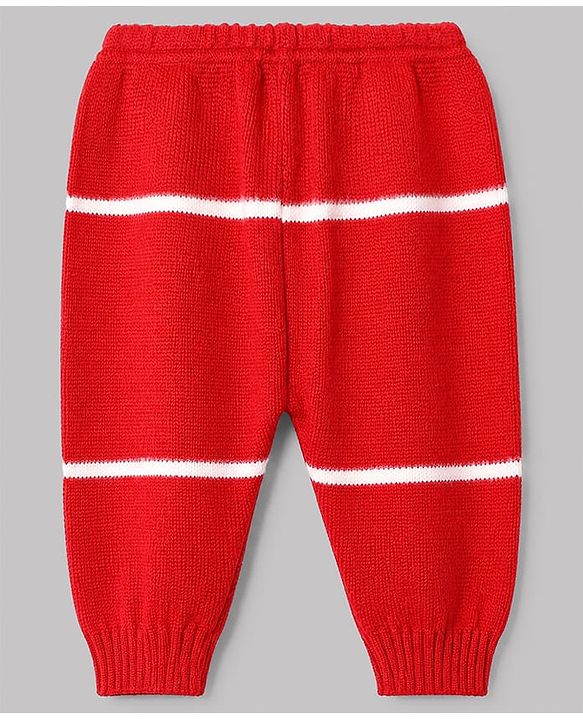 Babyhug Knit Full Sleeves Striped Sweater Set with Cap & Booties in Red