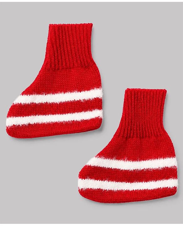 Babyhug Knit Full Sleeves Striped Sweater Set with Cap & Booties in Red