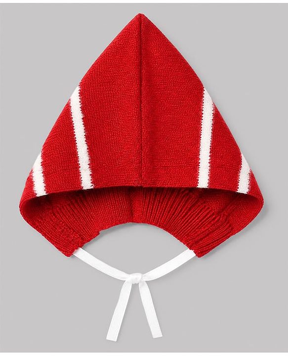 Babyhug Knit Full Sleeves Striped Sweater Set with Cap & Booties in Red