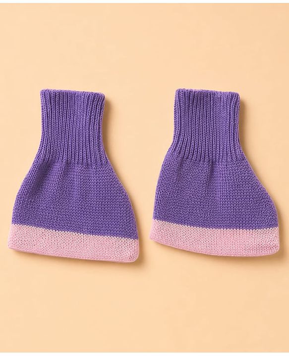 Babyhug Knit Full Sleeves Color Block Sweater Set With Cap & Booties - White & Lavender
