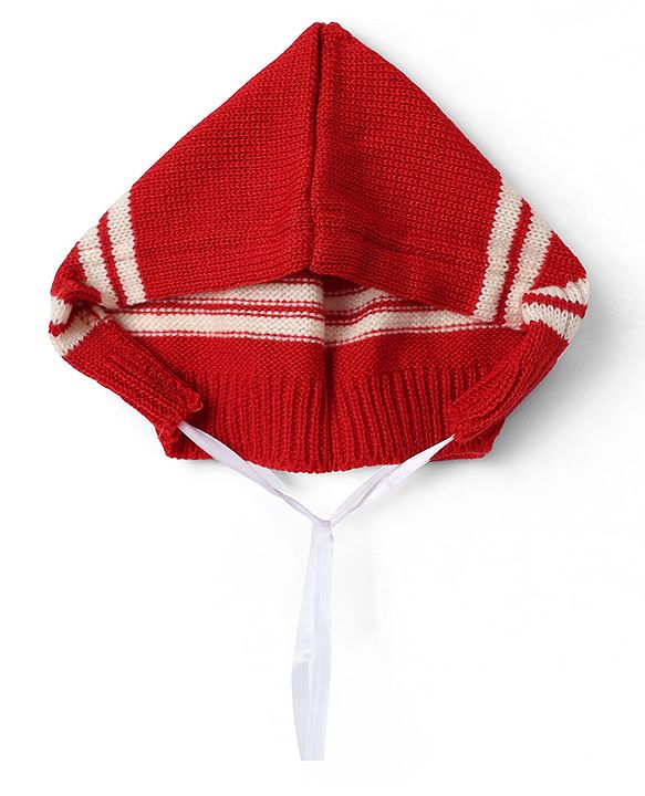 Babyhug Knit Full Sleeves Abstract Design Sweater Set with Cap & Booties - Red