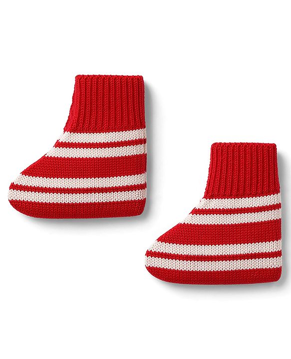 Babyhug Knit Full Sleeves Abstract Design Sweater Set with Cap & Booties - Red