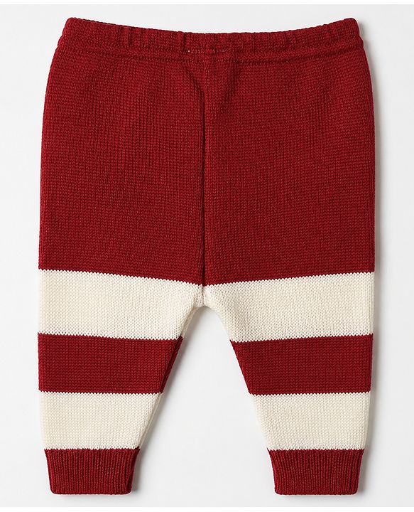 Babyhug Knit Full Length Sweater Set With Cap & Booties Full Sleeves and Striped Print in Maroon