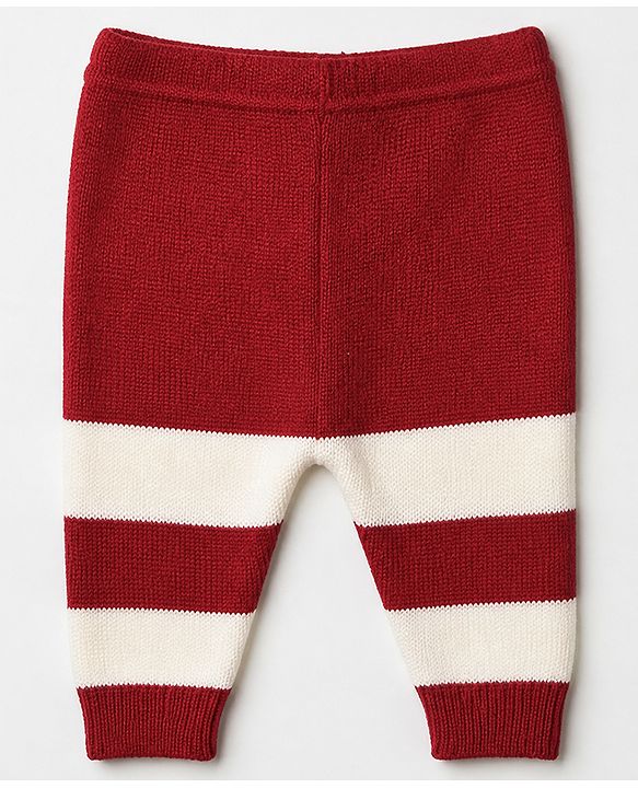 Babyhug Knit Full Length Sweater Set With Cap & Booties Full Sleeves and Striped Print in Maroon