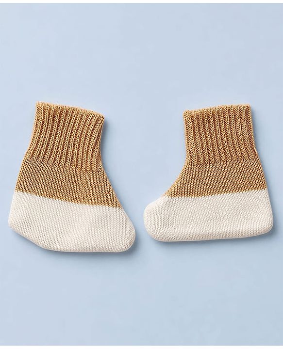 Babyhug Knit Full Sleeves Color Block Sweater Set With Cap & Booties - White & Beige