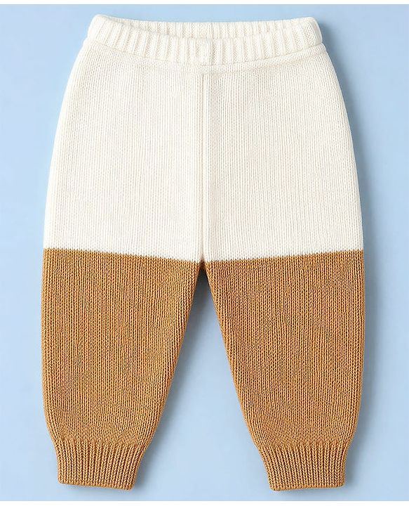 Babyhug Knit Full Sleeves Color Block Sweater Set With Cap & Booties - White & Beige