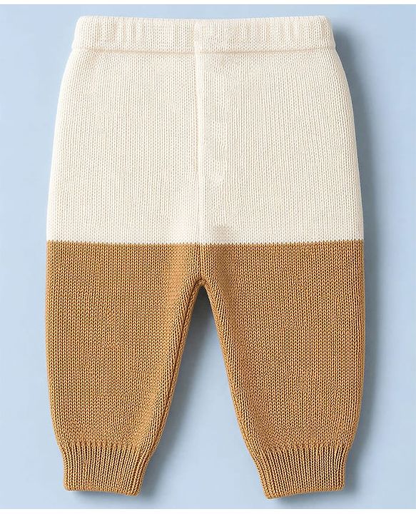 Babyhug Knit Full Sleeves Color Block Sweater Set With Cap & Booties - White & Beige