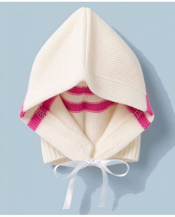 Babyhug Knit Full Sleeves Striped Sweater Set With Cap & Booties Set - Pink