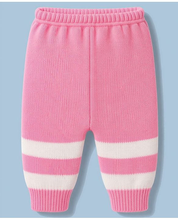 Babyhug Knit Full Sleeves Striped Sweater Set With Cap & Booties Set - Pink