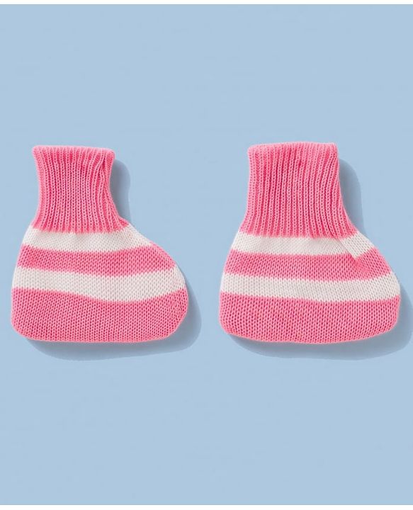 Babyhug Knit Full Sleeves Striped Sweater Set With Cap & Booties Set - Pink