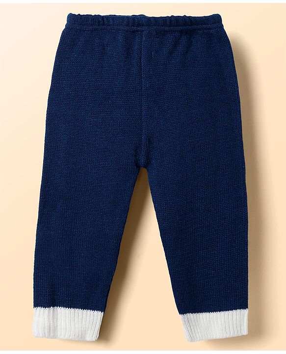 Babyhug Knit Full Sleeves Striped Sweater Set With Cap & Booties - Navy Blue