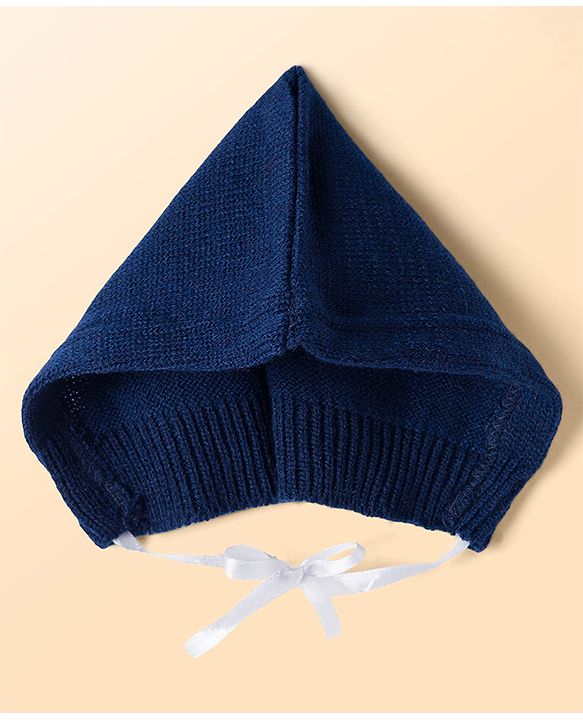Babyhug Knit Full Sleeves Striped Sweater Set With Cap & Booties - Navy Blue