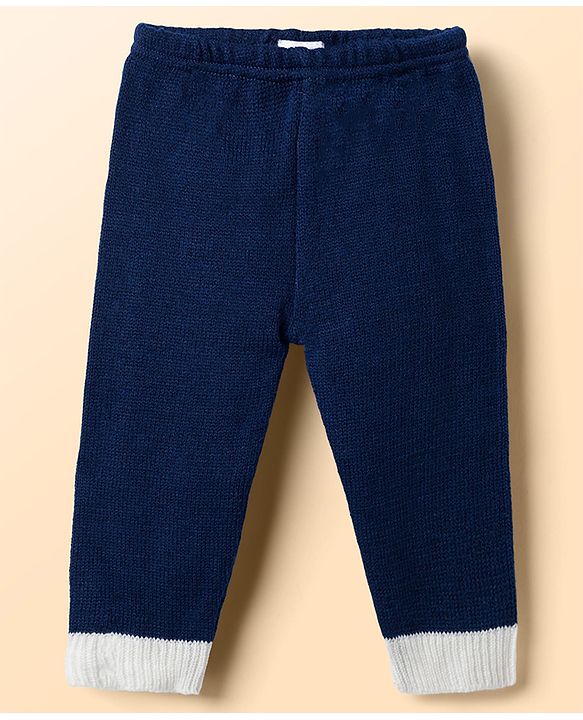 Babyhug Knit Full Sleeves Striped Sweater Set With Cap & Booties - Navy Blue