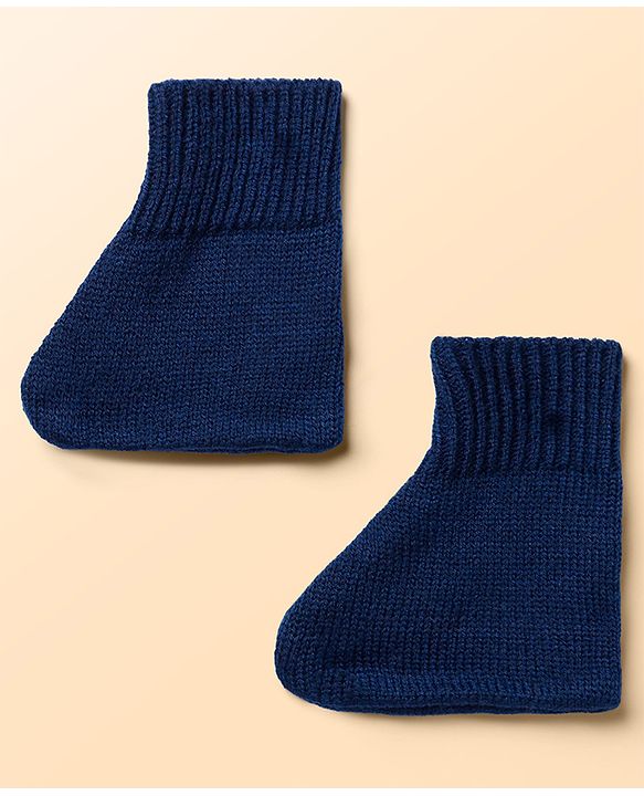 Babyhug Knit Full Sleeves Striped Sweater Set With Cap & Booties - Navy Blue