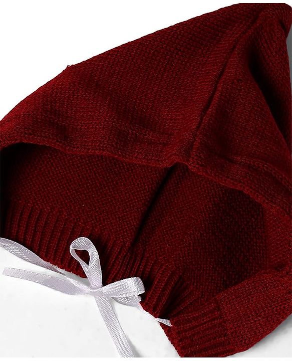 Babyhug Knit Full Sleeves Sweater Set With Cap & Booties - Marron