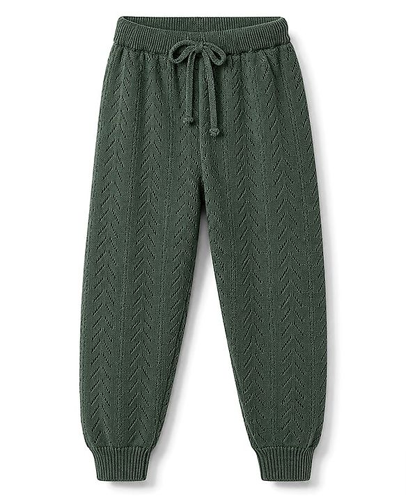 Babyhug 100% Cotton Knit Full Length Solid Colour Jogger Fit Lounge Pant - Olive