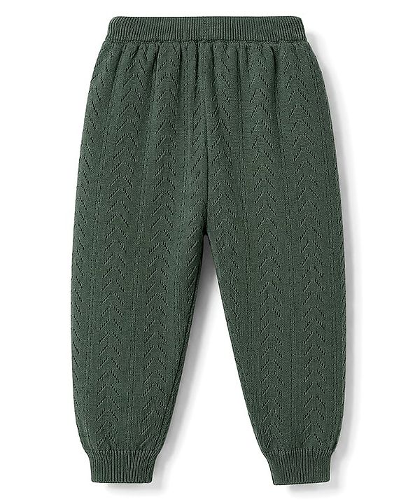 Babyhug 100% Cotton Knit Full Length Solid Colour Jogger Fit Lounge Pant - Olive