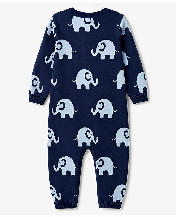 Babyhug 100% Cotton Knit Full Sleeves Winter Wear Romper With Elephant Design - Navy Blue