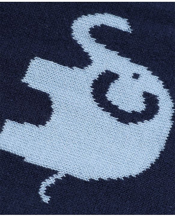 Babyhug 100% Cotton Knit Full Sleeves Winter Wear Romper With Elephant Design - Navy Blue