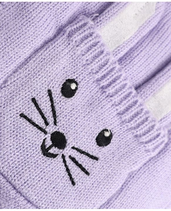 Babyhug Fur- Lined Knit Full Sleeves Front Open Hooded Sweater with Bunny Patch - Lilac