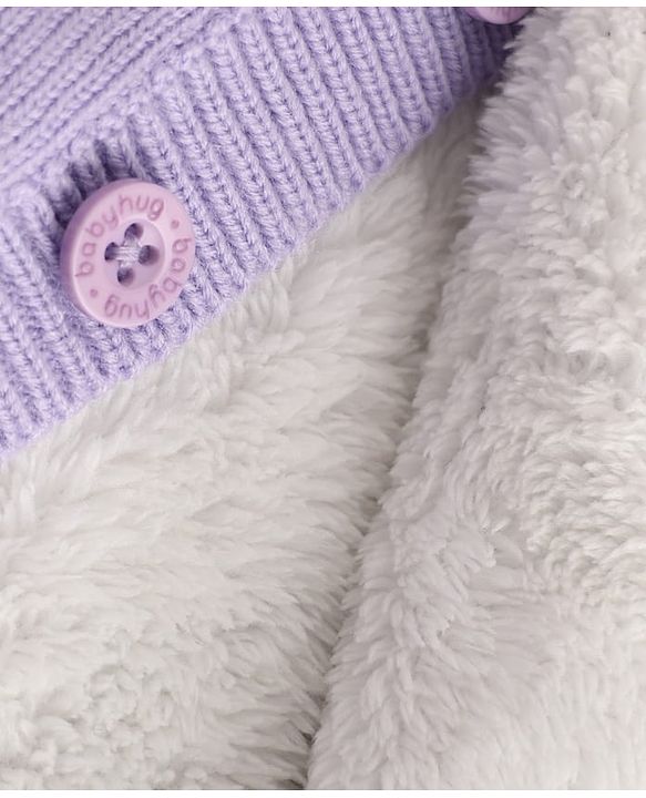 Babyhug Fur- Lined Knit Full Sleeves Front Open Hooded Sweater with Bunny Patch - Lilac