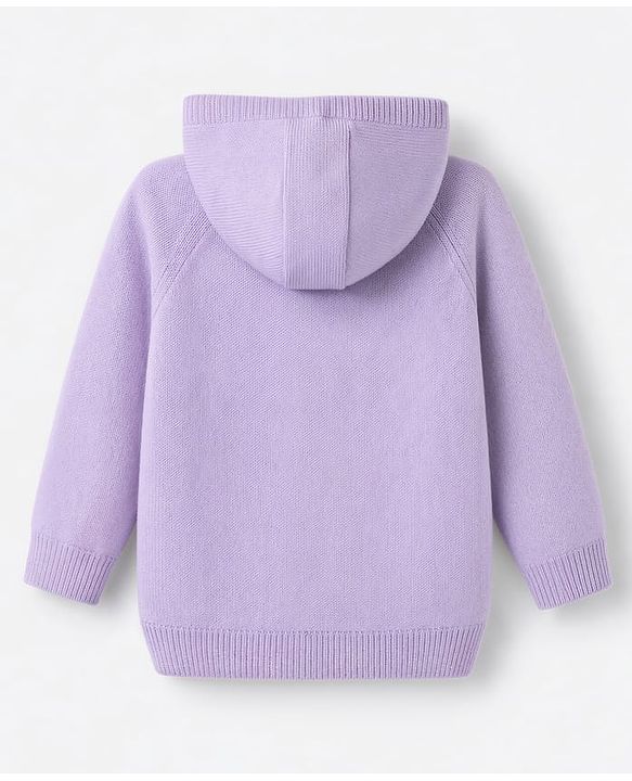 Babyhug Fur- Lined Knit Full Sleeves Front Open Hooded Sweater with Bunny Patch - Lilac