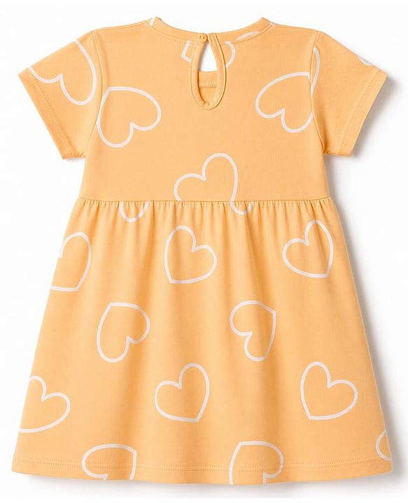 Babyhug Single Jersey Knit Half Sleeves Hearts & Text Printed Frocks With Bow Applique Pack Of 2 - Yellow & Pink