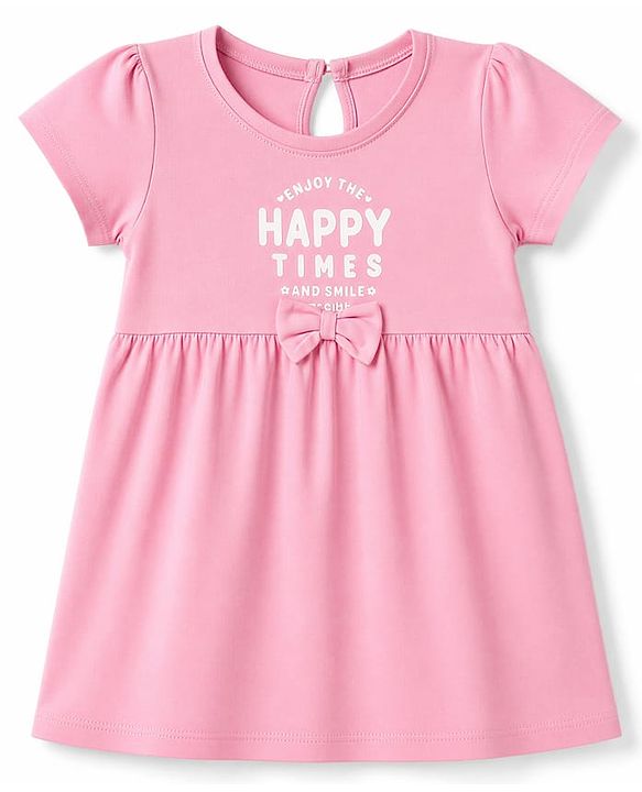 Babyhug Single Jersey Knit Half Sleeves Hearts & Text Printed Frocks With Bow Applique Pack Of 2 - Yellow & Pink