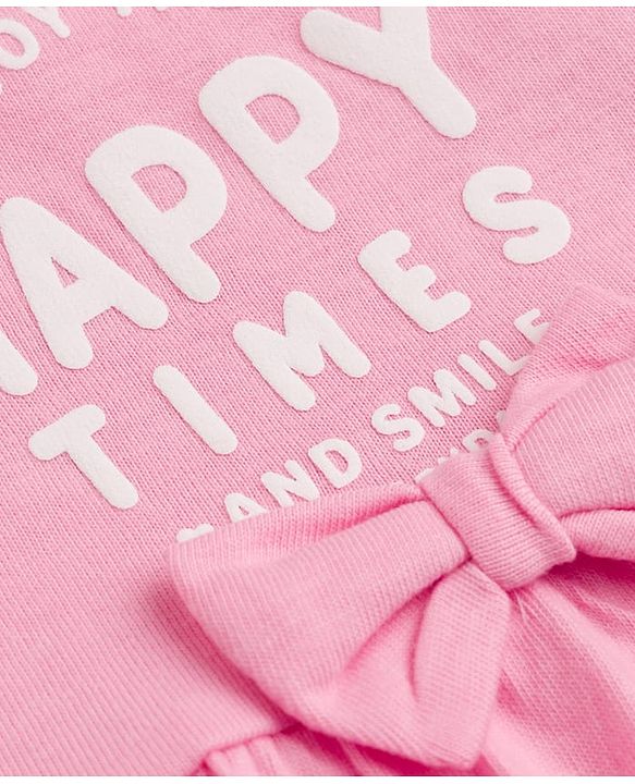 Babyhug Single Jersey Knit Half Sleeves Hearts & Text Printed Frocks With Bow Applique Pack Of 2 - Yellow & Pink