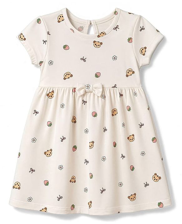 Babyhug Single Jersey Knit Half Sleeves Frock With Floral Print & Bow Applique Pack Of 2 - Pink & White