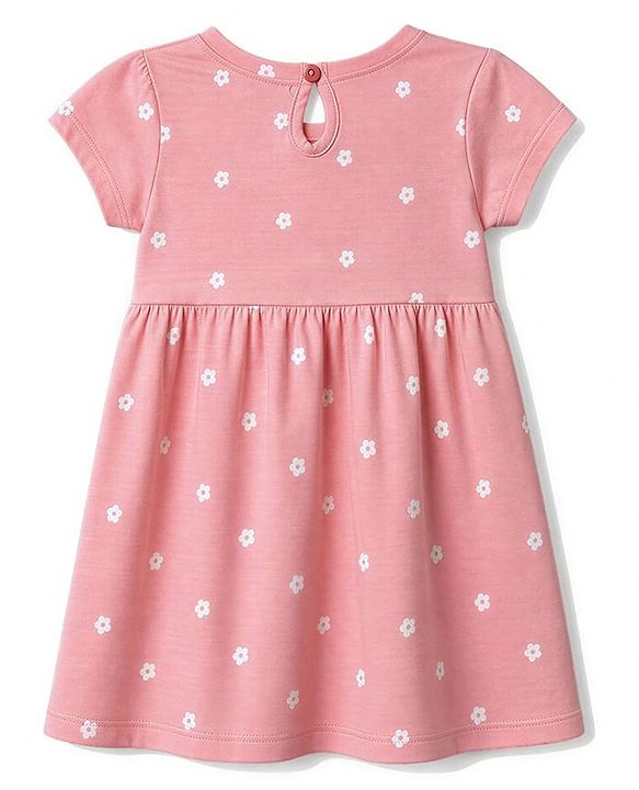 Babyhug Single Jersey Knit Half Sleeves Frock With Floral Print & Bow Applique Pack Of 2 - Pink & White